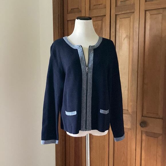 Talbots Navy Blue Zip Up Cardigan, Size LP - Picture 1 of 9